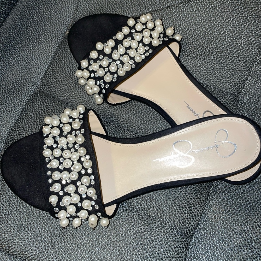 Jessica Simpson Black Pearl Embellished Women's Sandals size 7.5 medium width
